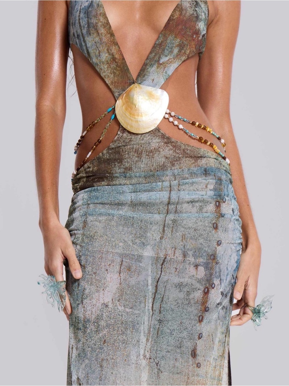 Jaded London Rust, Brown and Blue Plunge Cutout Maxi Dress - Picture 3 of 5